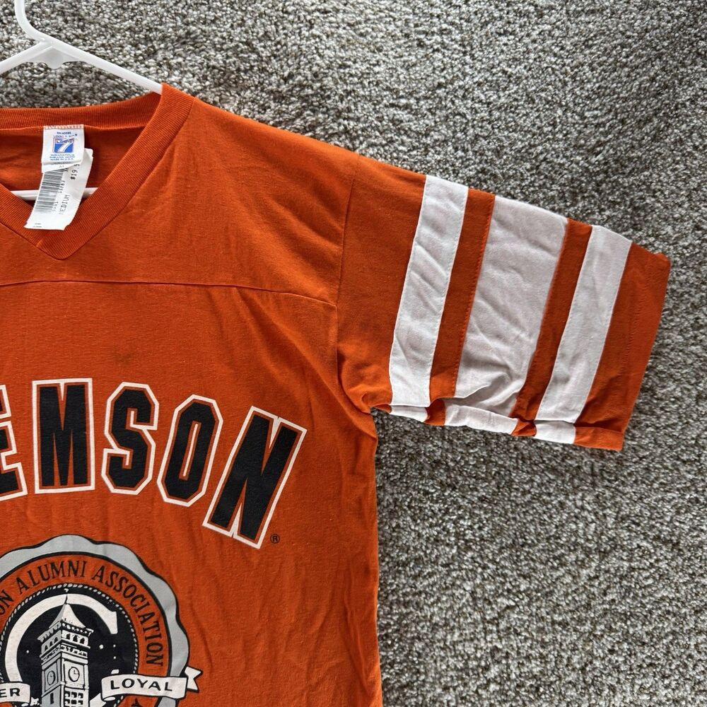 Vintage 80s Clemson Tigers Shirt Mens Medium‎ Orange Logo 7 Raglin Deadstock USA - Picture 7 of 15